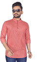 FINFOL Striped Cotton Blend Straight Kurta for Men (Pink)