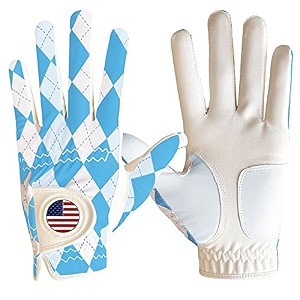 finger ten golf gloves blue plaid men left hand right with ball marker pack mens leather golf glove all weather grip fit size small medium ml large xl blue plaid small left