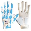 FINGER TEN Golf Gloves Blue Plaid Men Left Hand Right with Ball Marker Pack, Mens Leather Golf Glove All Weather Grip, Fit Size Small Medium ML Large XL (Blue Plaid, Small, Left)