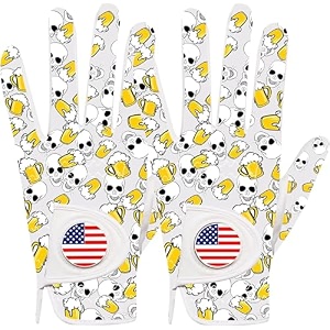 finger ten golf gloves men right handed golfer left hand with ball marker 2 pack leather breathable comfortable weathersof grip size medium ml large xl whiteampbeer large 2 pack-worn on left hand