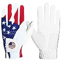 FINGER TEN Golf Gloves USA Flag Blue Camo Plaid Men Left Hand Right with Ball Marker Pack, Mens Leather Golf Glove All Weather Grip, Fit Size Small Medium ML Large XL (USA Flag, X-Large, Left)