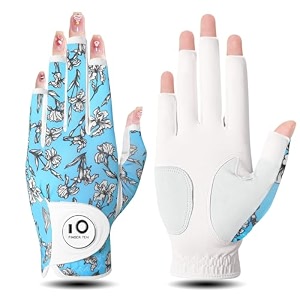 finger ten golf gloves women left right hand leather with ball marker value pack colored glove for ladies right left handed golfer all weather grip half-iris medium left