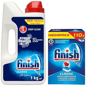 finish dishwasher powerball classic - 110 tablets amp dishwasher power powder detergent - 1kg