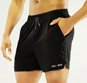 FINWIN Solid Men Black Gym Shorts
