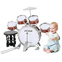 FINYQBET Drum Set for Children Ages 3-7, Percussion Kit with 5 Drums, Cymbal, Drumsticks and Stool Educational Musical Toy, Ideal for Motor Development, Perfect Gift (Yellow-Brown)