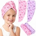 FIOBEE Microfiber Hair Towel Wrap for Kid Girls Rapid Drying Hair Turbans