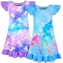 Fiodrimy 2Pcs Girls Nightgowns 3-8 Years Unicorn Sleepwear Night Sleep Dress Pajamas Little Kids Toddler Soft Nightgown