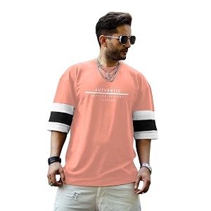 men39s cottonblend half sleeve printed oversized t-shirts - xxl peach