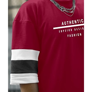 men39s cottonblend half sleeve printed oversized t-shirts medium maroon