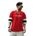 Men's Cottonblend Half Sleeve Printed Oversized T-Shirts - XXL Red