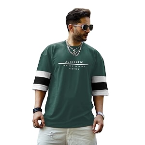 men39s cottonblend half sleeve printed oversized t-shirts - m mint green