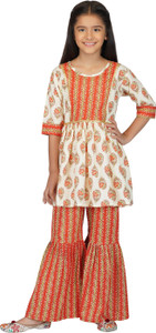 fionafeb girls casual dhoti  kurta set orange pack of 1