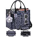 FIORETTO Womens Canvas Tote Bag Purse with Individual Compartment, Zipper Top, Reinforced Bottom &amp; Luggage Sleeve