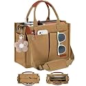 FIORETTO Womens Canvas Tote Bag Purse with Individual Compartment, Zipper Top, Reinforced Bottom &amp; Luggage Sleeve