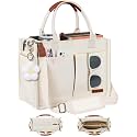 FIORETTO Womens Canvas Tote Bag Purse with Individual Compartment, Zipper Top, Reinforced Bottom &amp; Luggage Sleeve