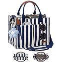 FIORETTO Womens Canvas Tote Bag Purse with Individual Compartment, Zipper Top, Reinforced Bottom &amp; Luggage Sleeve