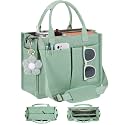 FIORETTO Womens Canvas Tote Bag Purse with Individual Compartment, Zipper Top, Reinforced Bottom &amp; Luggage Sleeve