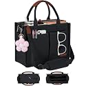 FIORETTO Womens Canvas Tote Bag Purse with Individual Compartment, Zipper Top, Reinforced Bottom &amp; Luggage Sleeve