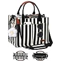 FIORETTO Womens Canvas Tote Bag Purse with Individual Compartment, Zipper Top, Reinforced Bottom &amp; Luggage Sleeve