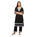 FIORRA Women39s Balck Cotton Floral Embroidery Straight