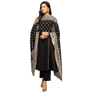 FIORRA Womens Balck Crepe A-line Kurta with