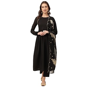 FIORRA Womens Black Poly Crepe A-line Kurta