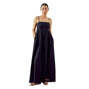 FIORRA Womens Black Solid Linen Maxi Dress