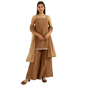 FIORRA Womens Brown Viscose Chanderi Straight Kurta