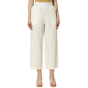 FIORRA Womens Loose Mid Rise Cotton Solid