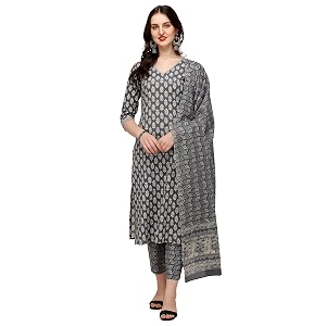 FIORRA Womens Grey Cotton Straight Kurta with