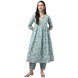 FIORRA Womens Light Blue Pure Cotton Flared