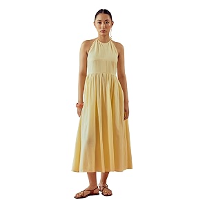 FIORRA Womens Light Yellow Solid Linen Midi
