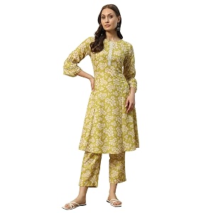 FIORRA Womens Cotton Blend A-Line Kurta Pant