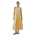 FIORRA Women39s Light Yellow Solid Linen Midi