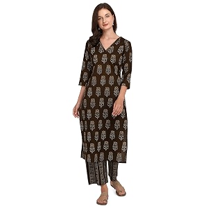 FIORRA Womens Mahendi Green Pure Cotton Kurta