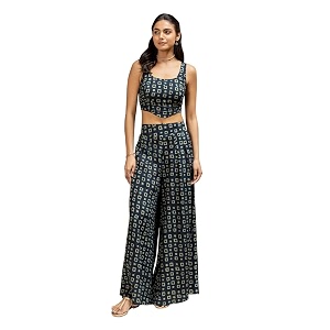 FIORRA Womens Navy Blue Cotton Printed Co-ord