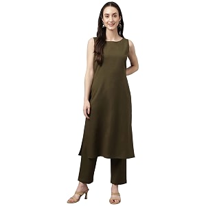 FIORRA Womens Olive Green Rayon Straight Kurta
