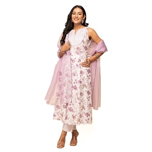 FIORRA Womens White Cotton A-line Kurta with