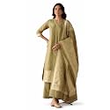 FIORRA Women Green Cotton Jacquard Woven Kurta