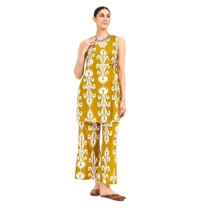 FIORRA Women Mustard Yellow Printed Pure Cotton