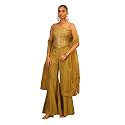 FIORRA Women Olive Green Viscose Chanderi Embroidered