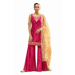 FIORRA Women Rani Pink Ice Velvet Embroidered