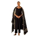 FIORRA Womens Black Viscose Chanderi Embroidered Ethnic