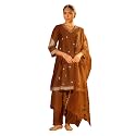 FIORRA Womens Brown Viscose Chanderi Embroidered amp