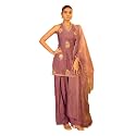 FIORRA Womens Lavender Viscose Chanderi Embroidered Ethnic