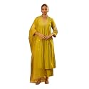 FIORRA Womens Lime Green Viscose Chanderi Embroidered