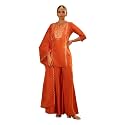 FIORRA Womens Orange Viscose Chanderi Embroidered Ethnic