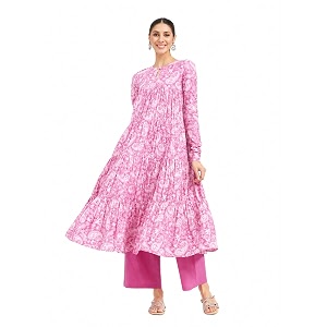 FIORRA Womens Paisley Printed Pure Cotton Anarkali