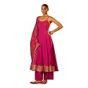 FIORRA Womens Pink Viscose Chanderi Embroidered amp