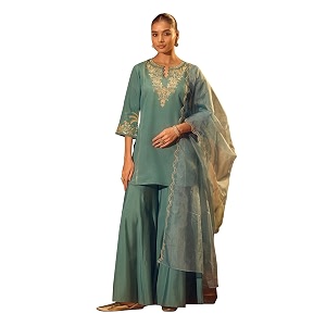 FIORRA Womens Sea Green Viscose Chanderi Embroidered